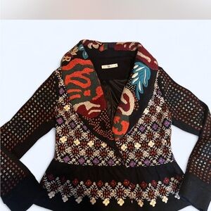 Anthropologie Black Multicolor Embroidered  Cardigan/jacket
